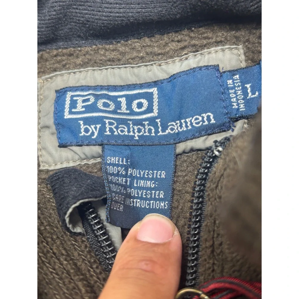 VTG Polo Ralph Lauren Mens Fleece Jacket Olive Brown Full Zip Mock Neck Large